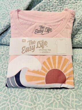 NWT The Easy Life Pink Graphic Sun Set & Wave Heart Design - XL